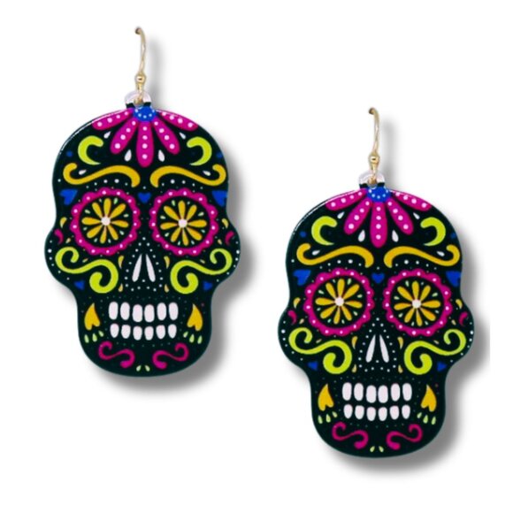 BOGO DEAL NEW ETSY ACRYLIC CUT SUGAR SKULL HALLOWEEN EARRINGS HYPOALLERGENIC - Picture 6 of 6